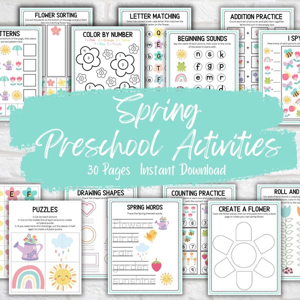 Paquete de actividades preescolares de primavera imprimible