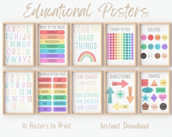 Pósteres educativos, decoración preescolar, impresiones para la educación en el hogar, aula Montessori, decoración del aula, arte de pared para la habitación de los niños, arte de pared para la sala de juegos