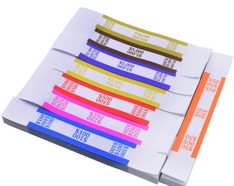 Money Bands for Cash, 800 Currency Straps, Money Straps for Bills, Cash Bands - Self-Adhesive Money Band, 8 Colors -100 of Each Denomination