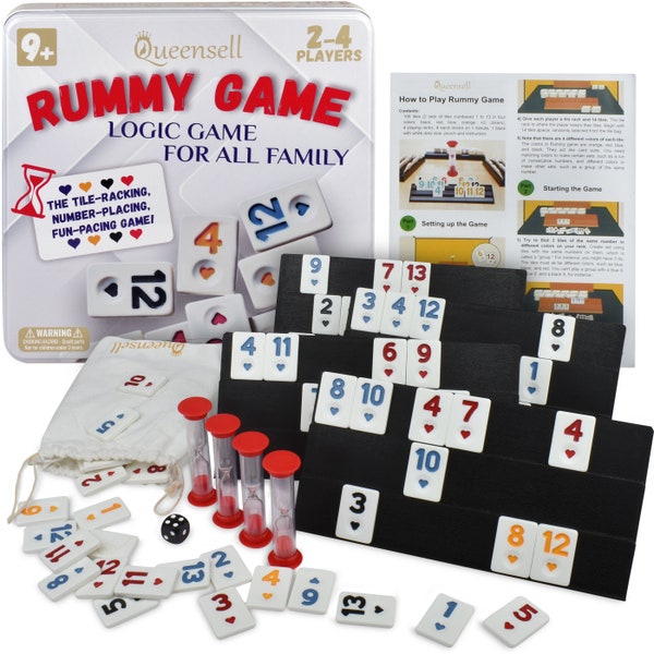 Rummy Cube Game with Case, Classic Rummy Cube Board Game for Kids – Rumi Cubes Game with 106 Tiles and 4 Durable Trays - Rumicube Board Game