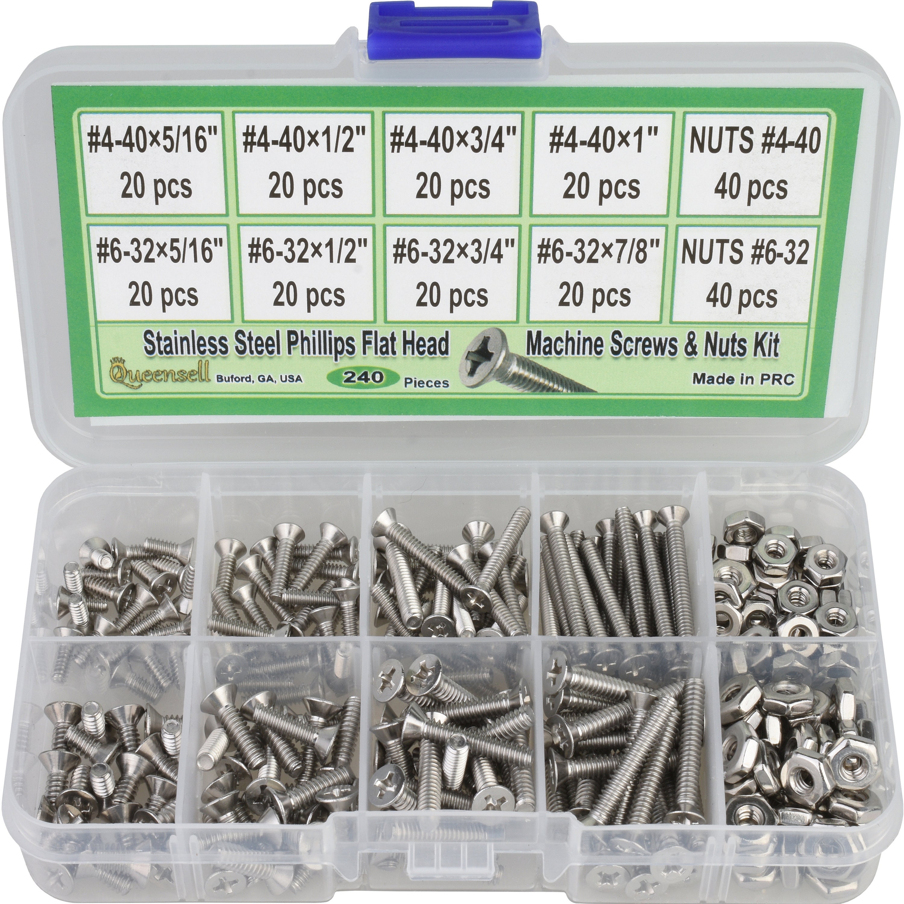 Small Machine Screws and Nuts, Flat Head Screws 440 and 632, Machine