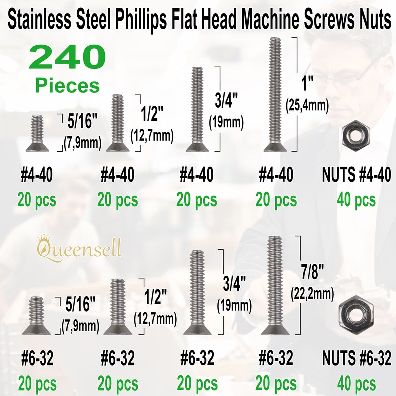 Small Machine Screws and Nuts, Flat Head Screws 440 and 632, Machine