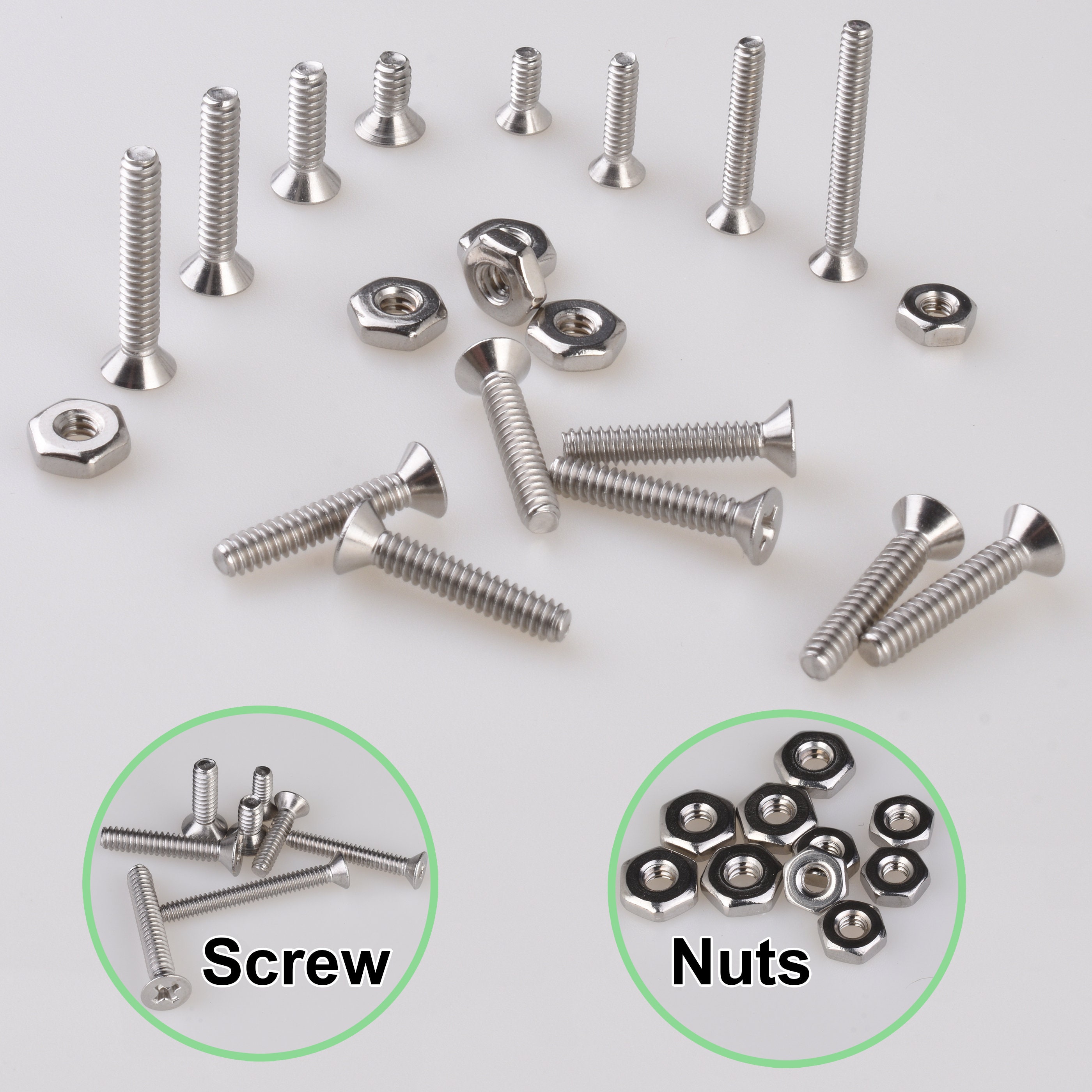 Small Machine Screws and Nuts, Flat Head Screws 440 and 632, Machine