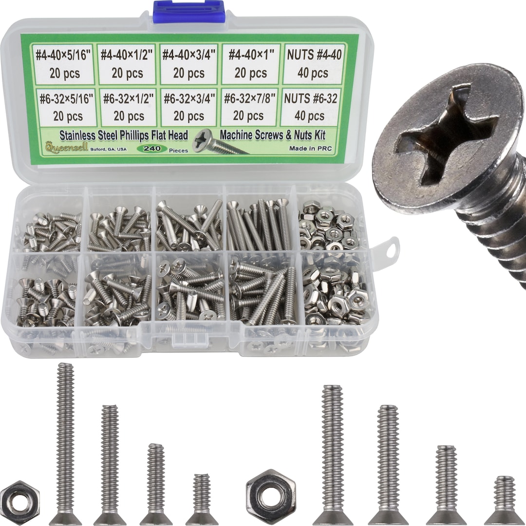 Small Machine Screws and Nuts, Flat Head Screws 440 and 632, Machine