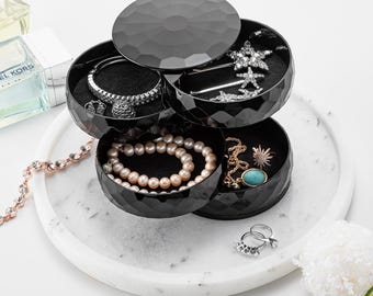 Rotatable Jewelry Organizer: 4-Tier Diamond Pattern Cut Storage Box - 2 pieces