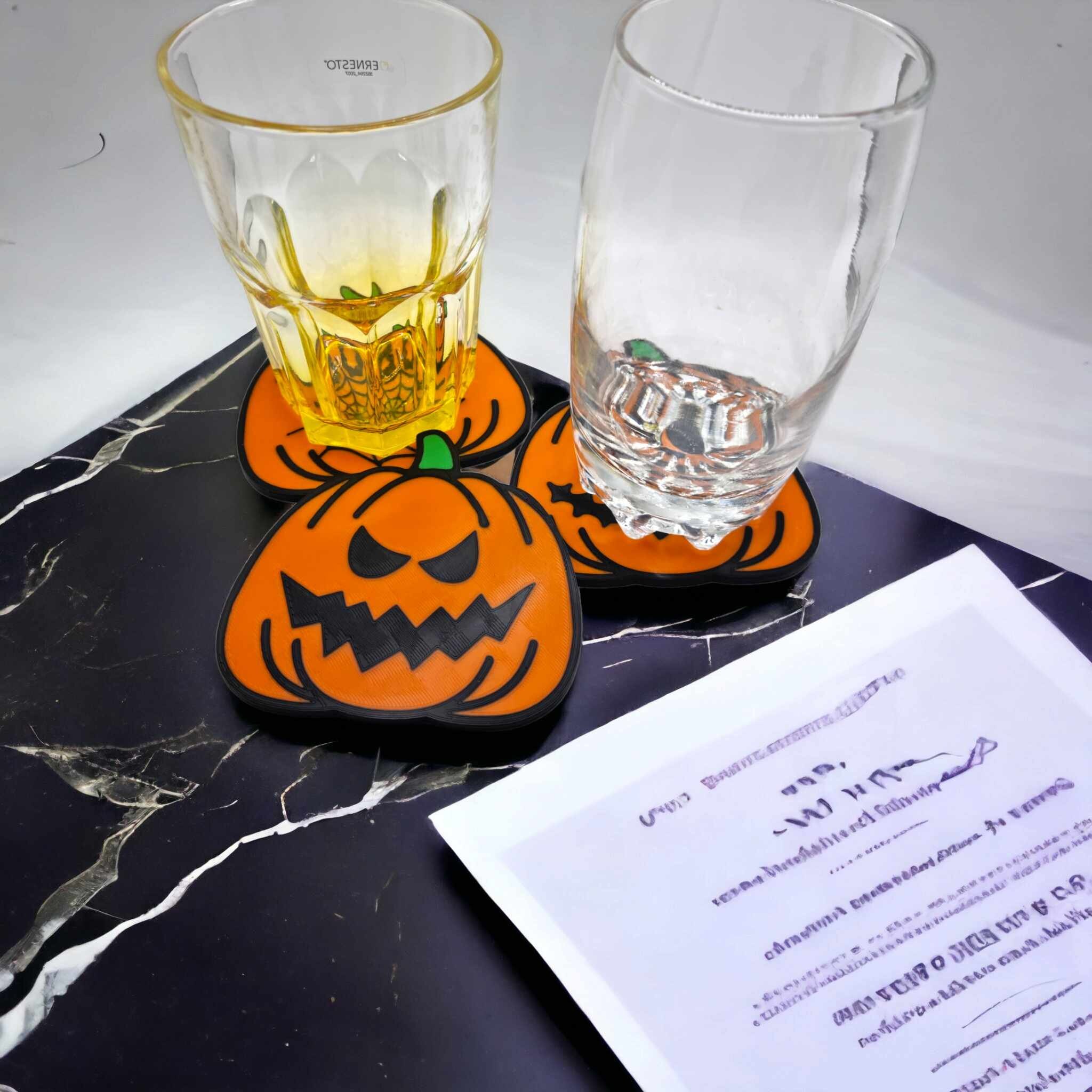 Sottobicchieri da 1 a 6 set di lanterne a forma di zucca di Halloween, lavabili per caffè, birra, vino, decorazione per l'inaugurazione della casa, regalo di nozze, 10 cm