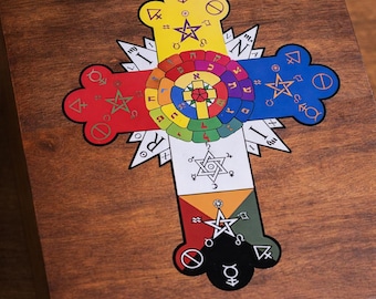 Large Esoteric Rose Cross Sticker | Glossy Vinyl Occult Art | 10.5 x 8 Inch Alchemy Hermetic Golden Dawn Rosicrucian