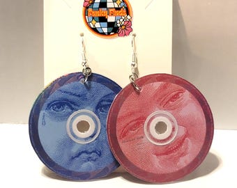 90s Acrylic Alt Rock Inspired Mini CD Earrings Sun & Moon Resin Jewelry Indie Nostalgia Gift