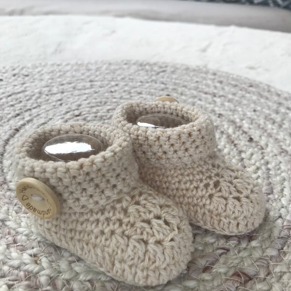 100% Merino Wool Crochet Baby Booties Beige. Made to Order.