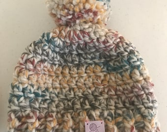 ADULT Chunky Crocheted Hat with PomPom. Made to Order.