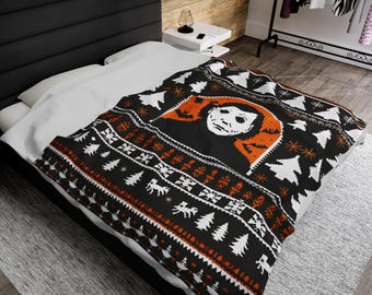 Cobertor de Natal e Halloween Michael Myers aconchegante, pelúcia macia, decoração fofa, presente de Natal, acessório de quarto aconchegante