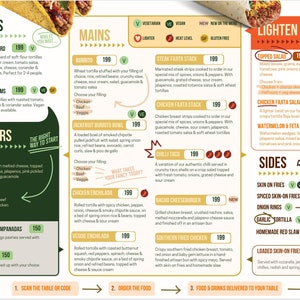 Mexicaans eten bewerkbare menusjabloon voor Canva Levendig en heerlijk voor Kiosk Food Cart Restaurant en Food Truck A3 A0 liggend