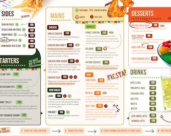 Editable Asian Filipino Food Menu Template for Canva Vibrant and Delicious for Kiosk Food Cart Restaurant and Food Truck A0 A4 Landscape
