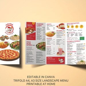 Editable TriFold Food Menu Template for Canva Vibrant and Delicious for Kiosk Food Cart Restaurant and Food Truck A3 A4 Landscape