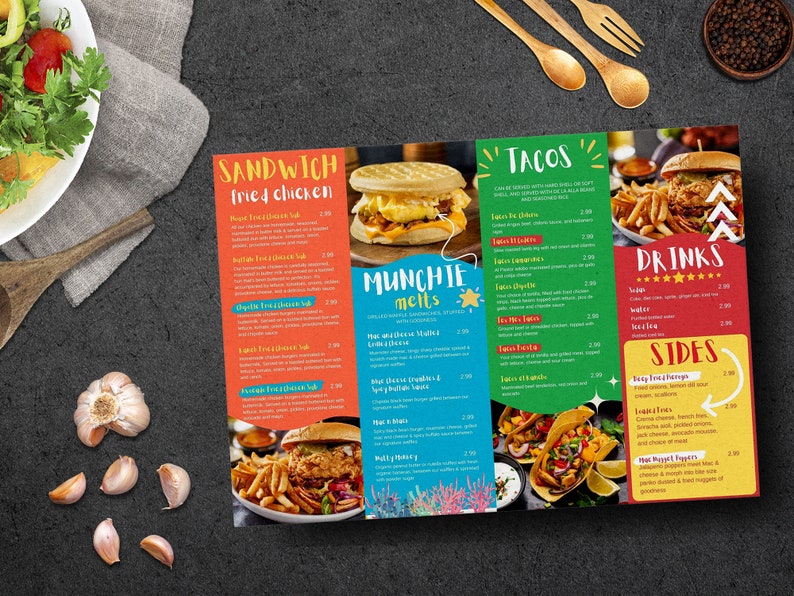 Editable Food Truck Menu Template for Canva, Vibrant and Delicious for
