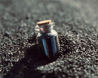 Black Beach Sand sample - from the Reynisfjara Beach in the south coast of Iceland - Volcanic sand - 22x50mm