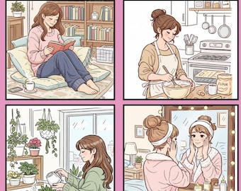 10 self-love coloring PAGES (cozy solo living)