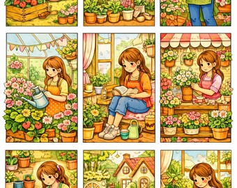 Garden Theme Coloring Book – A5 Printable Floral Nature Line Art PDF Instant Download