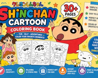 Shin Chan Coloring Book – 30 Printable Pages Anime Cartoon Kids Activity PDF Download