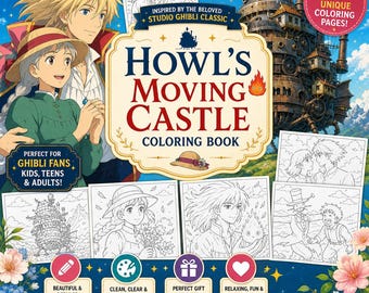Kleurboek Howl's Moving Castle – 40 pagina's op Studio Ghibli geïnspireerde afdrukbare pdf voor volwassenen