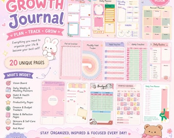 Printable Growth Journal | Daily, Weekly, Monthly Planners, Habit Tracker (PDF)