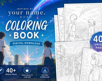 Your Name Inspired Anime Coloring Book – 40+ Manga Line Art Pages (Digital Download)