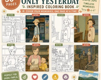 Only Yesterday Coloring Book – 40 Pages Studio Ghibli Country Girl Anime Printable PDF Download