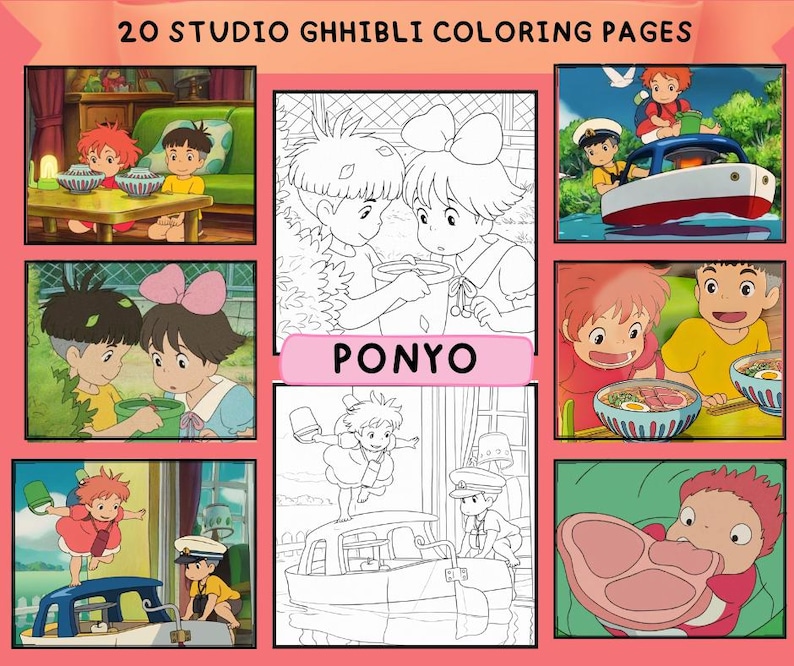 Puede incluir: Una colecci&oacute;n de 20 p&aacute;ginas para colorear de Studio Ghibli, con escenas de la pel&iacute;cula de animaci&oacute;n "Ponyo". Las p&aacute;ginas incluyen ilustraciones en color y en blanco y negro de personajes y escenarios de la pel&iacute;cula.