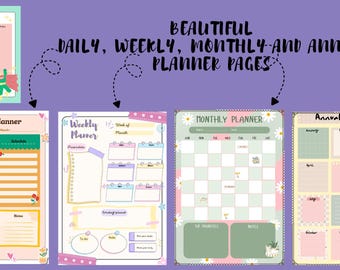 Printable Planner Bundle | Daily Weekly Monthly Annual Planner PDF | Productivity Journal | Instant Download