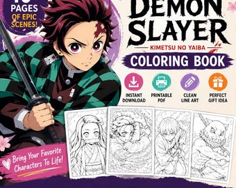 Demon Slayer Coloring Book – 30+ Pages Nezuko Anime Line Art Printable PDF Instant Download