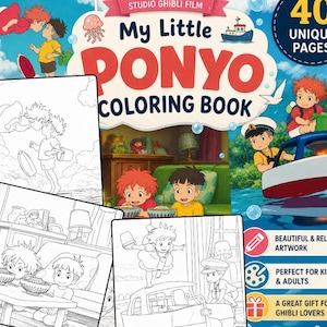 Puede incluir: Un libro para colorear "My Little Pony" con el texto "Studio Ghibli Film" y "40 Unique Pages!". La portada presenta ilustraciones de personajes de la pel&iacute;cula animada. El texto adicional incluye "Beautiful & Relaxing Artwork" y "Perfect for Kids & Adults."