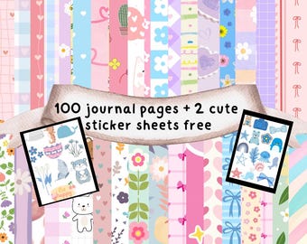 Kawaii Journal Pages – Pastel Designs, 100 Pages + 2 Sticker Sheets (Digital Download)