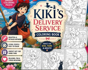 Witch Girl Coloring Pages | Ghibli Inspired Anime, Cozy Scenes (Digital Download, PDF)