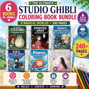Studio Ghibli Coloring Book Bundle, 6 Magical Worlds, 240 Pages (PDF Download)