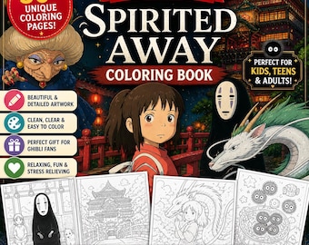 Spirited Away kleurboek – 40 pagina's Studio Ghibli i9nspired Anime Art (digitale download)