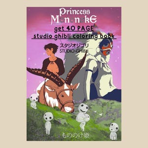 Prinsessan Mononoke målarbok – 40 sidor Ghibli Anime-konst (digital nedladdning)