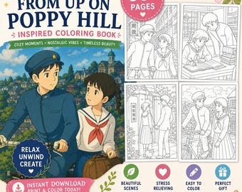 From Up on Poppy Hill Inspired Coloring Book – Studio Ghibli Anime Art (Digital Download)