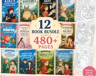 Studio Ghibli Inspired Coloring Book Bundle, 12 Anime Books, 480+ Pages (PDF Download)