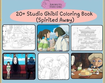 Dibujos para colorear de El Viaje de Chihiro, estilo Studio Ghibli, arte anime (descarga digital)