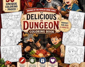 Delicious in Dungeon Coloring Book – 40 Pages Anime Food Adventure Art Printable PDF Download