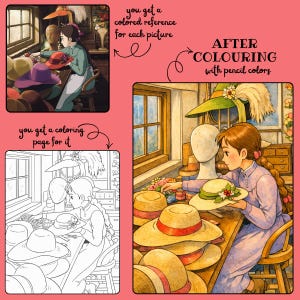 Libro para colorear de El castillo ambulante de Howl – 40 páginas, inspirado en Studio Ghibli, PDF imprimible para adultos imagen 4