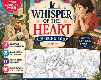 Whisper of the Heart Coloring Book – 40 Pages Studio Ghibli Inspired Cottagecore Anime PDF Download