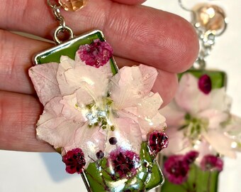 Floral Pink and Green Earrings