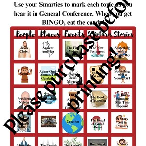 General Conference Bingo Card (Smarties not included)