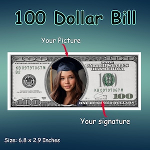 100 Dollar Bill Magnet | Photo on Dollar | Custom Photo Magnet | Birthday Graduation Gift | Cruise door Magnet | Souvenir Magnet