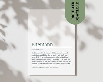 Postcard Husband Card Husband Birthday Husband Definition Wedding Card Partner Poster Husband Duden Card PDF Download Wedding Card