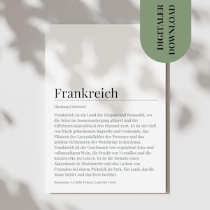 Cartão postal França Cartão de definição Voucher de viagem para a França Presente para amantes da França Cartão Love France Voucher PDF