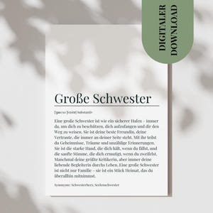 Carte postale Définition de grande sœur Cadeau d'anniversaire Carte de sœur Idée cadeau de grande sœur Carte de définition de sœur Imprimer