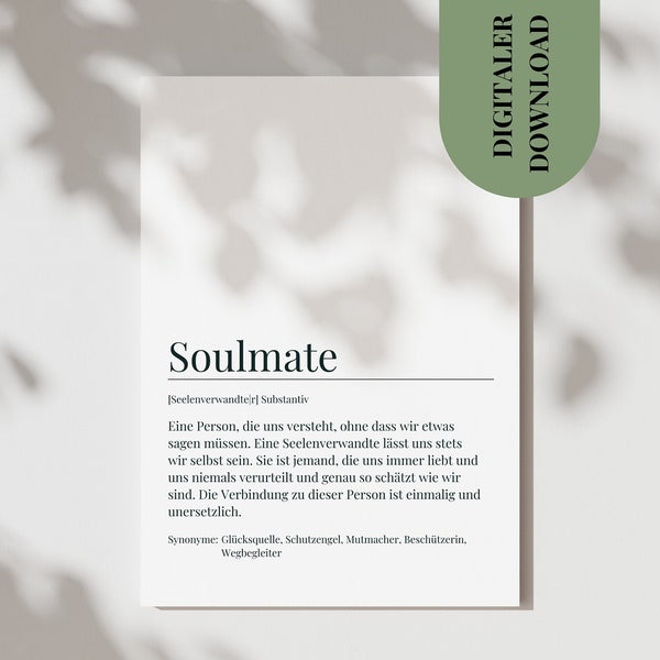 Postkarte Soulmate | Karte Seelenverwandte | Definitionskarte Soulmate | Duden Seelenverwandte DIN A4 DIN A5 DIN A6