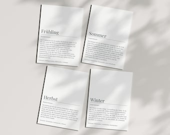 Postcards Seasons Definition Summer Winter Spring Autumn Cards Poster Seasons Decoration 4 Season Illustration Print